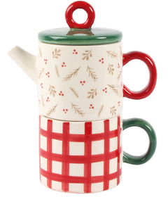 Harman Holly Stacked Tea & Mug Set Red