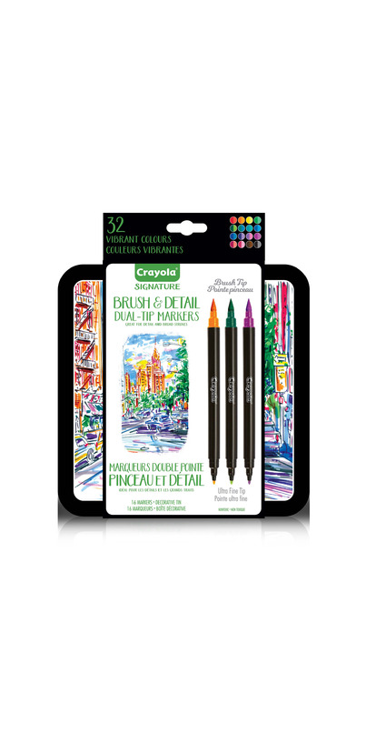 Crayola Signature Dual-Tip Markers, Brush & Detail - 16 markers