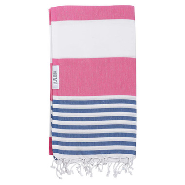 Lualoha Turkish Towel Striped Goodness Hot Pink & Denim Lualoha Turkish Towel Striped Goodness Hot Pink & Denim