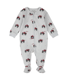 petit lem Knit Footed Sleeper Trucks Light Grey