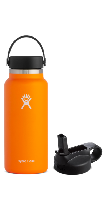 Hydro Flask Wide Mouth with Flex Cap Clementine + Straw Lid Bundle