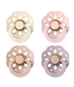 image of BIBS Latex Pacifier Boheme Pack Ivory, Blush, Blossom & Dusky Lilac with sku:330230