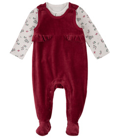 petit lem Knit Long Sleeve and Overall Set Red