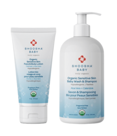 Shoosha Organic Face & Body Lotion + Wash & Shampoo Fragrance Free Bundle