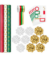 Ensemble de papier d'emballage de Noël Hallmark rouge, vert et or