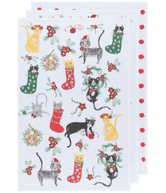image of Now Designs By Danica Bakers Floursack Dishtowels Meowy Christmas with sku:191746