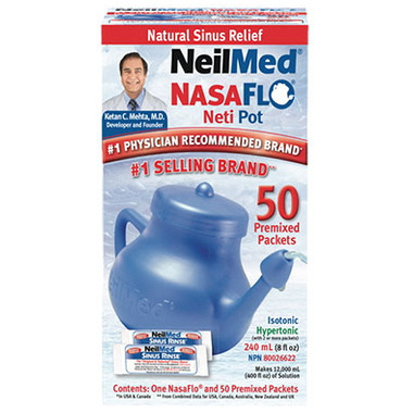 NasaFlo 8oz Porcelain Neti Pot with 30 Premixed Packets