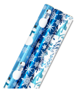 Hallmark Foil Christmas Wrapping Paper Snowmen, Snowflakes, Christmas Trees