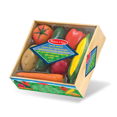 Melissa & Doug Play-Time Produce Set – 9 Fruit & 7 Vegetable Pieces – Realistic Wooden Crate Toy For Pretend Play