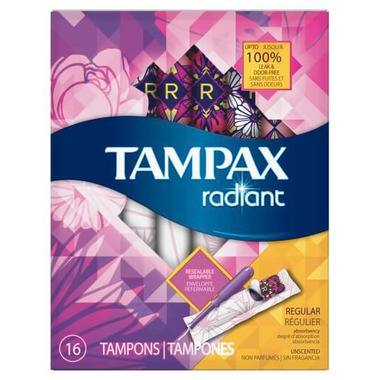 Tampax Radiant Regular Plastic Tampons Tampax Radiant Regular Plastic Tampons