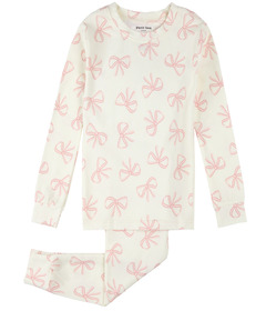 Petit Lem PJ Set Bows Print on Ivory Beige