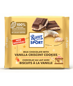 image of Ritter Sport Milk Chocolate with Vanilla Crescent Cookies Bar with sku:334650