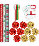 Ensemble de papier d'emballage de Noël rustique rouge et vert de Hallmark