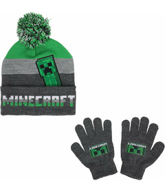 Bioworld Youth Knit Cuff Hat And Glove Minecraft Colorblocked Peekaboo