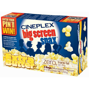 Cineplex Big Screen Snax Extra Butter Microwave Popcorn Cineplex Big Screen Snax Extra Butter Microwave Popcorn