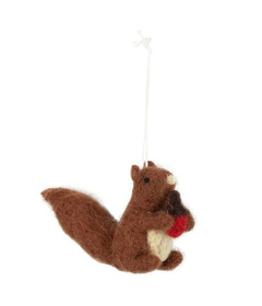 Silver Tree Felt Squirrel Ornament Holding a Nut Brown