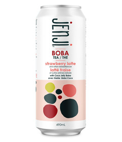 Jenji Boba Tea Strawberry Latte with Coco Jelly Boba