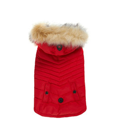 Pajar Pup Toby Fur-Trim Hooded Dog Coat Current Red