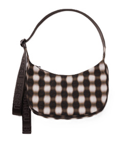 BAGGU Small Nylon Crescent Bag Blurred Gingham Brown