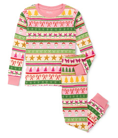 Hatley Cotton Pajama Set Pink Fun Fair Isle