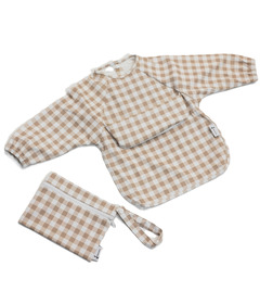 Micasso & Co Long Sleeved Bib with Integrated Pocket Vichy Caramel