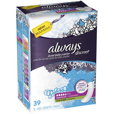 Always Discreet Long Length Incontinence Pads Always Discreet Long Length Incontinence Pads