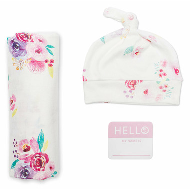 Lulujo Hello World Blanket & Knotted Hat Posies Lulujo Hello World Blanket & Knotted Hat Posies