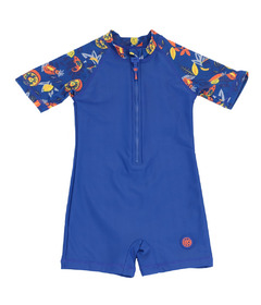 Calikids One Piece Swimwear Short Sleeves Blue Active
