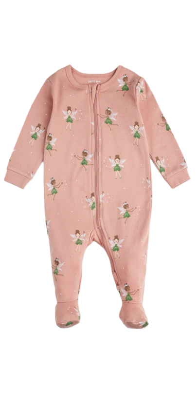 Petit Lem Footed Sleeper - White Flowers Print
