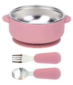 Baby Bliss Stainless Steel Bowl & Utensil Set Dusty Rose
