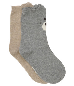 Minymo Socks Pack with 3D Bear Ears Light Grey Melange