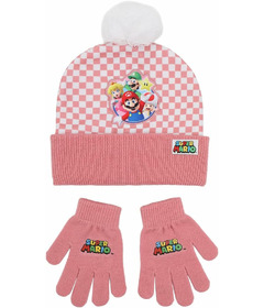 Bioworld Youth Beanie & Glove Set Super Mario Pink