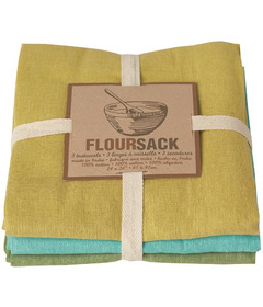 Now Designs By Danica Floursack Teatowel Set Chartreuse, Turquoise & Leaf