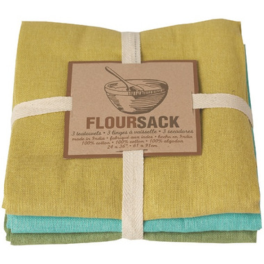 Now Designs - Floursack Kitchen Dishtowels, Chartreuse, Turquoise