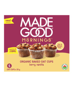 image of MadeGood Mornings Organic Baked Oat Cups Berry Vanilla with sku:329832