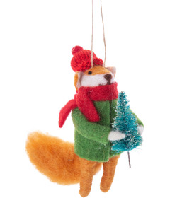 Silver Tree ornement en feutre pour sapin de Noël, renard, bonnet et écharpe tricotés