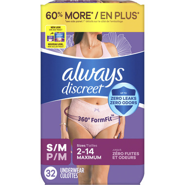 Always Discreet Adult Incontinence & Postpartum Underwear for Women Small/ Medium, 32 count - Fred Meyer