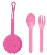 OmieLife Fork Spoon + Pod Bubble Pink