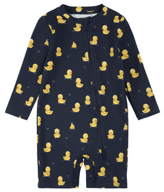 Petit Lem Swim Long Sleeve Swim Romper Rubber Ducks on Navy