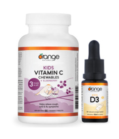 Orange Naturals Kids Vitamin C Chewable Tablets + D3 Drops Bundle