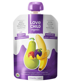 Love Child Organics en sachet poires, bananes, framboises et mûres