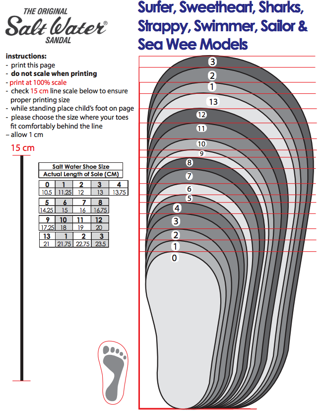 Saltwater Sandals Size Chart