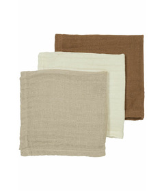 Meyco Baby Muslin Facecloth Pack Off White, Sand and Toffee