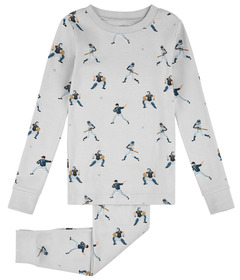 Petit Lem PJ Set Baseball Player Print on Lunar Rock Light Grey