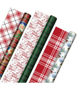 Hallmark Reversible Christmas Wrapping Paper Santa, Snowmen, Plaids
