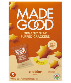 MadeGood Organic Star Puffed Crackers Cheddar 