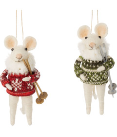 Silver Tree Felt Ornament Mouse With Skiis