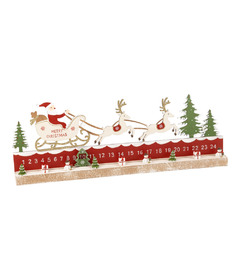 Silver Tree Wood Santa Sleigh Advent Calendar Tabletop Piece Red