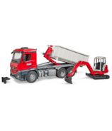 Bruder Toys MB Arocs Truck with Roll-Off-Container & Mini Excavator