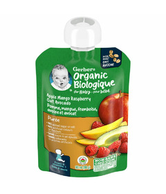 Purée biologique Gerber à l'avoine, à la pomme, à la mangue, à la framboise et à l'avocat